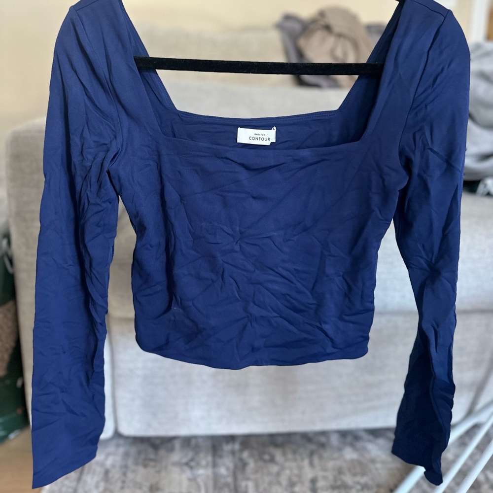 Aritzia Navy Long Sleeve Square Neck Top